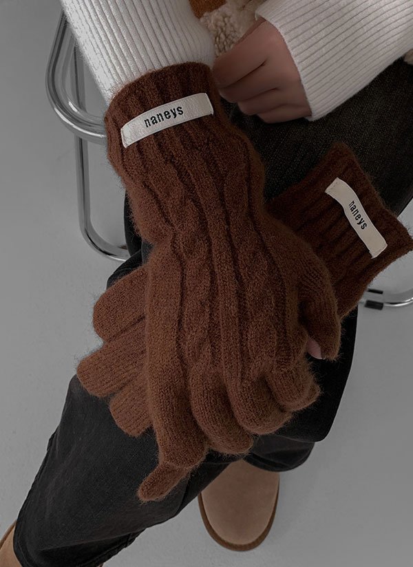 スマホ対応*ラベルケーブルニット手袋 | レディースファッション通販