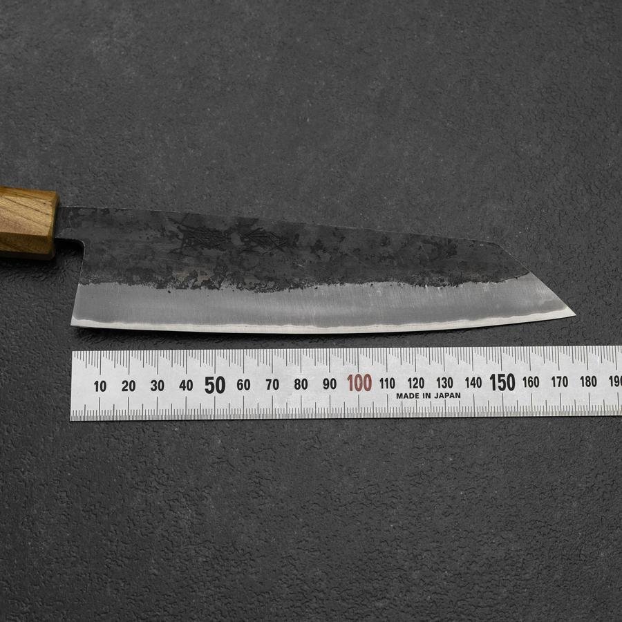 文化包丁 ステン割込 青二鋼 黒打 ウォールナット×ケヤキ柄 180mm