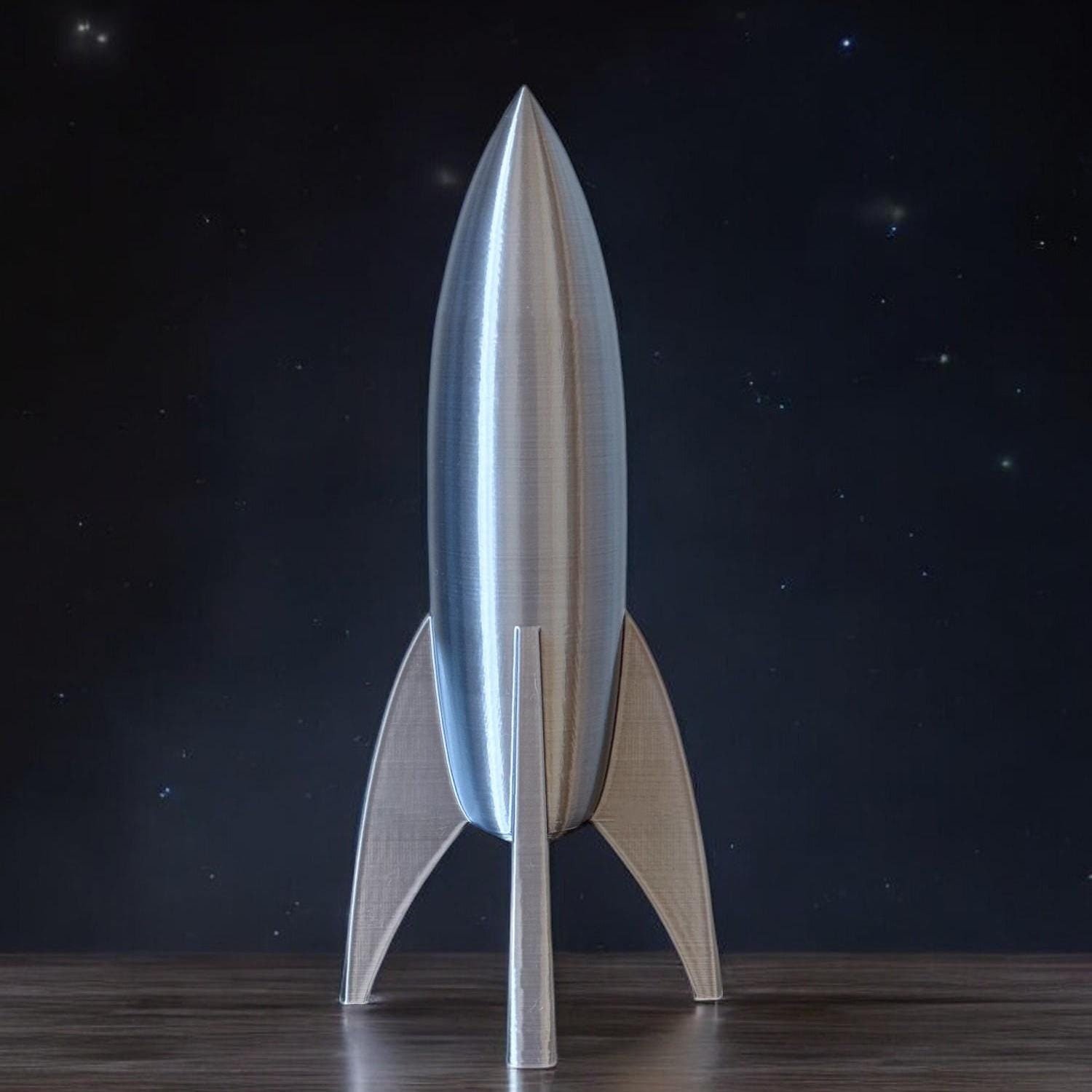 Silver Rocket Ship, Retro Rocket Ship Model, Rocket Decoration