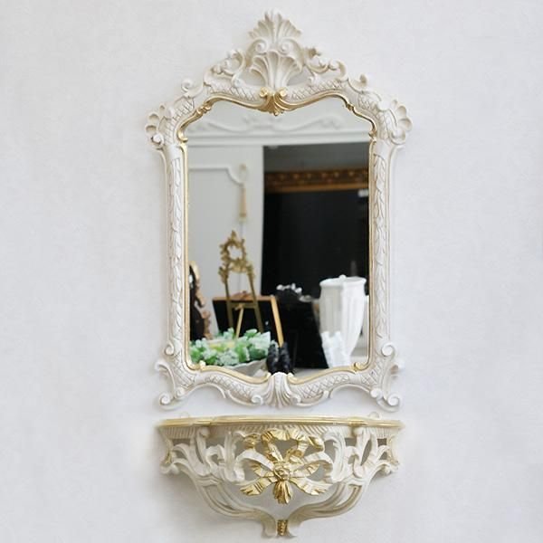 イタリア製】ロココ調ミラー (ホワイト・ゴールド) W37×H54cm