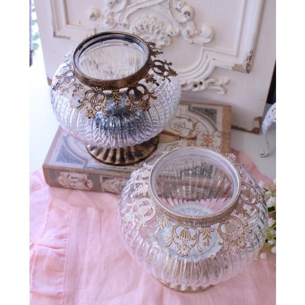 アンティーク風 ガラスベース 花瓶 フラワーベース LEDキャンドル