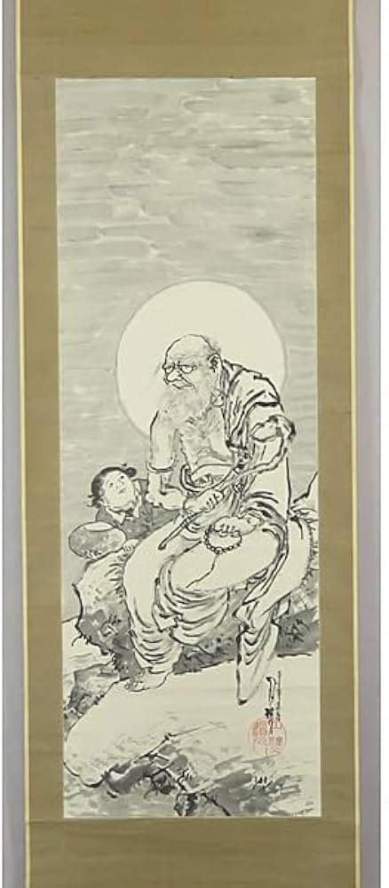 Amazon.co.jp: B-1360【真作】田村月樵②肉筆紙本羅漢図掛軸日本画家