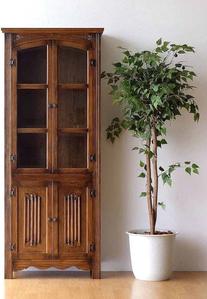 Amazon｜食器棚 カップボード キャビネット ガラス扉付き 収納 木製