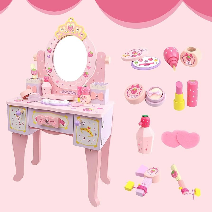 Amazon｜ドレッサー 子供 ピンク 化粧台 ミラー付き 鏡台イチゴ柄