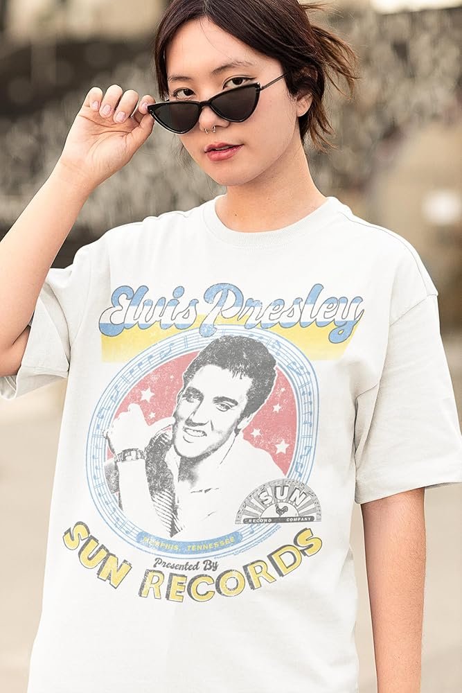 Amazon.com: Sun Records Elvis Presley Mens White Short Sleeve T