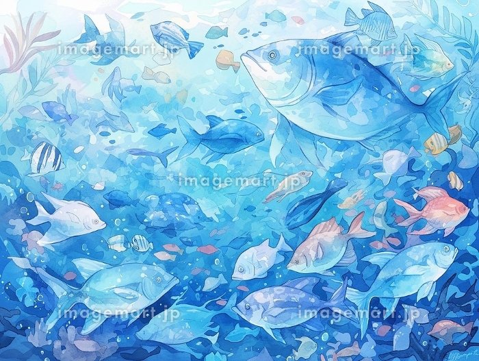 水族館の魚の群れ[AI生成画像]のイラスト素材 [256457969]｜毎月1点