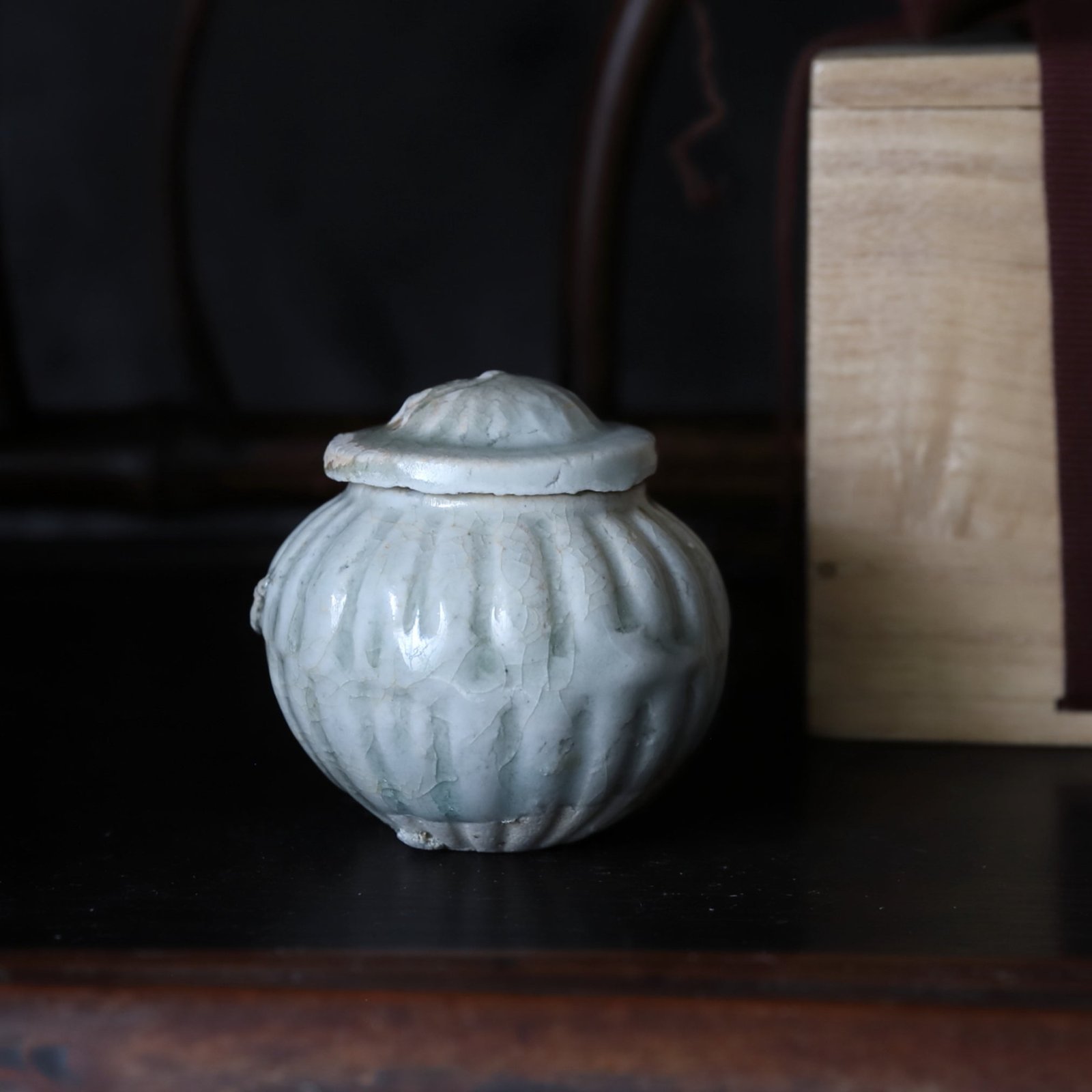 宋代 湖田窯 影青鎬文蓋付小壺 茶入（960–1279 CE） | 入蘆花