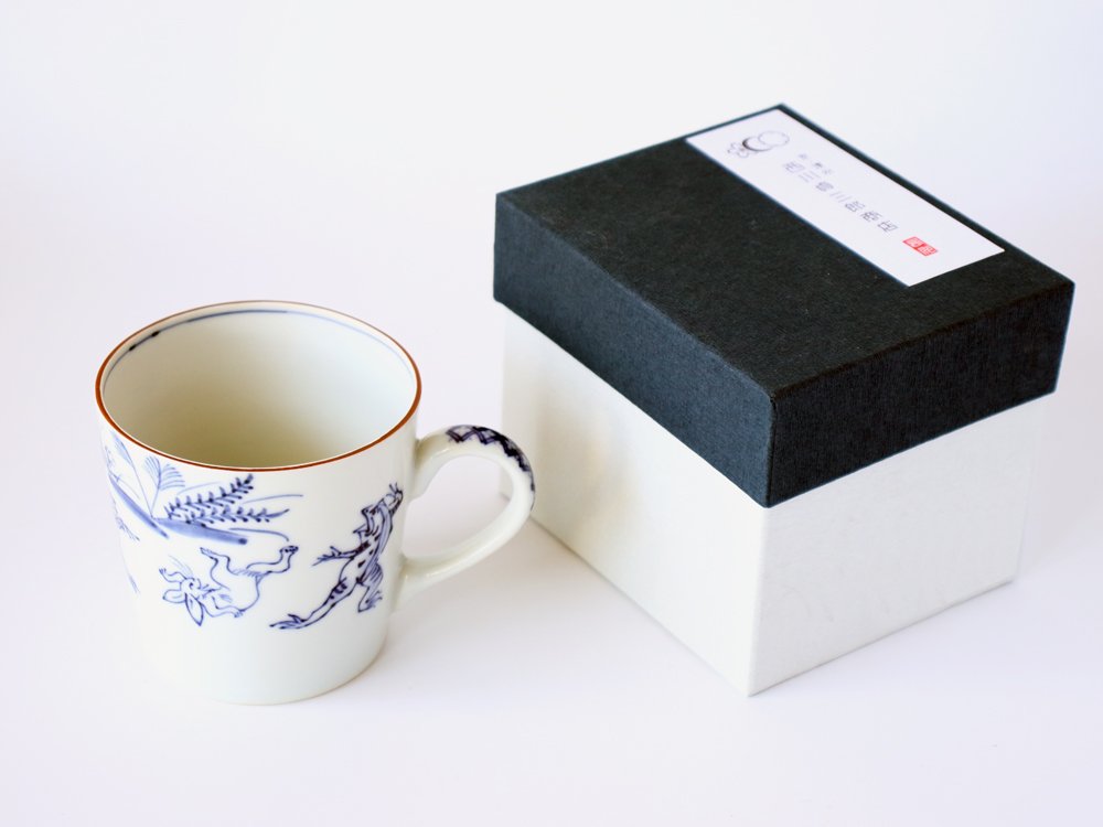 西川貞三郎商店 清水焼 マグカップ 鳥獣戯画 京焼 染付高山寺 / 赤高