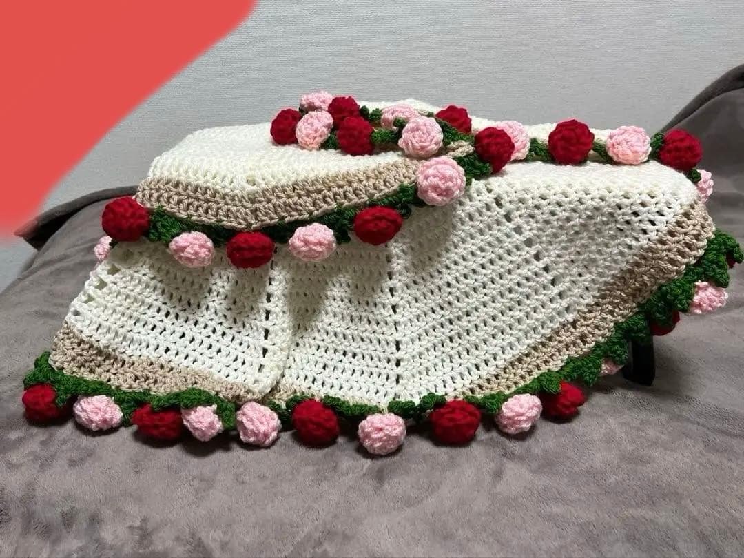 花束ブランケット　ブーケブランケット　ハンドメイド　バラ　直径約84cm 花束ブランケット ブーケブランケット かぎ針編み・ニット製・手編み