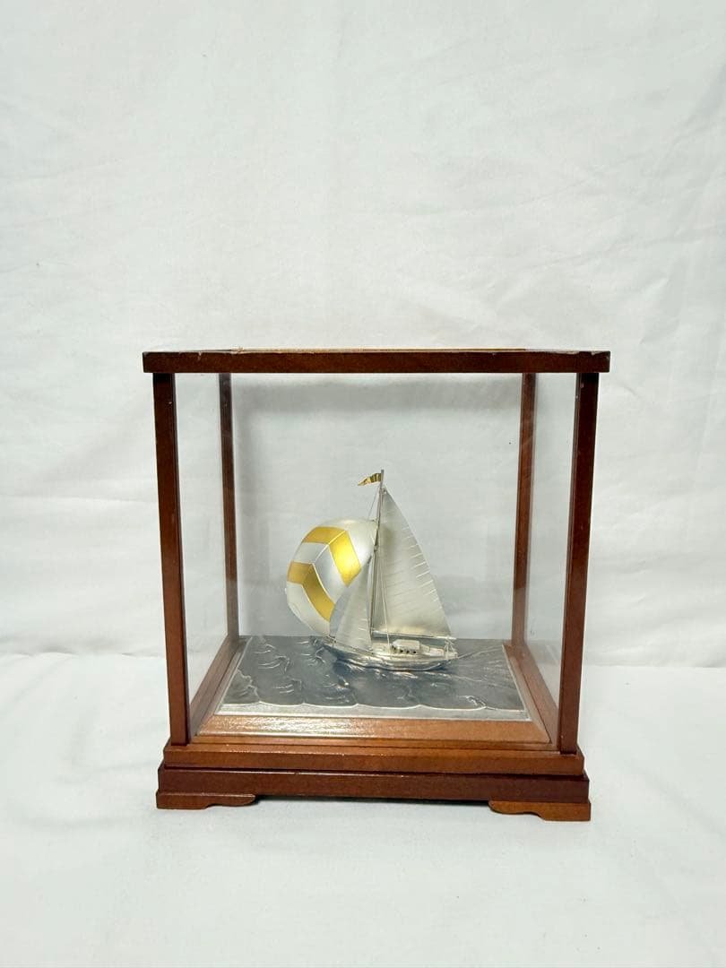 帆船 置物 ガラスケース 帆前船 3号｜銀製置物/ソリッドガラスケース : HIKARI GALLERYヤフー店