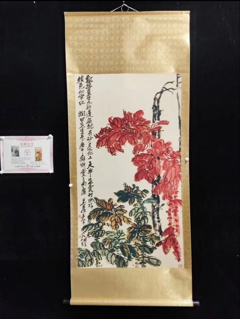 中国美術 掛け軸 花の図 水墨画調 中堂 四尺 絹布 中国画 水墨画 于非闇《四喜図》中堂画｜掛け軸・実物撮影 - メルカリ