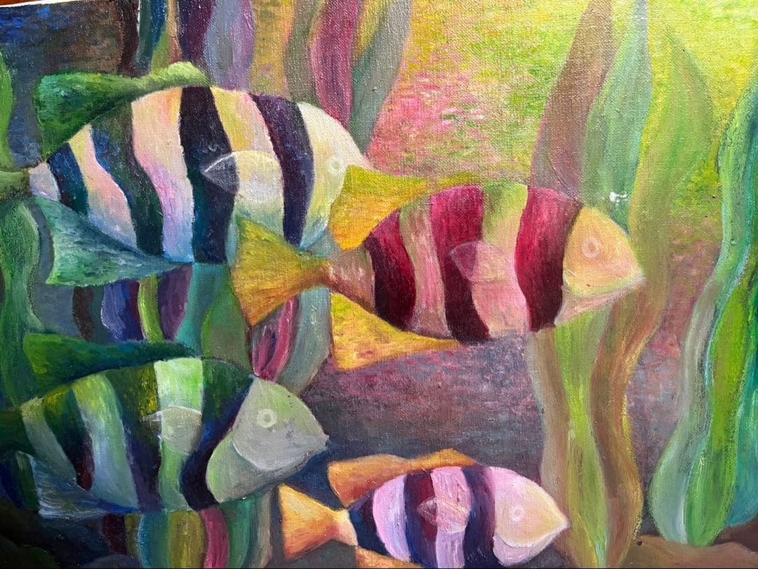 油彩画 魚の群れ Amazon | カラフルな海底の魚の群れ 数字キットによる絵画 数字油絵