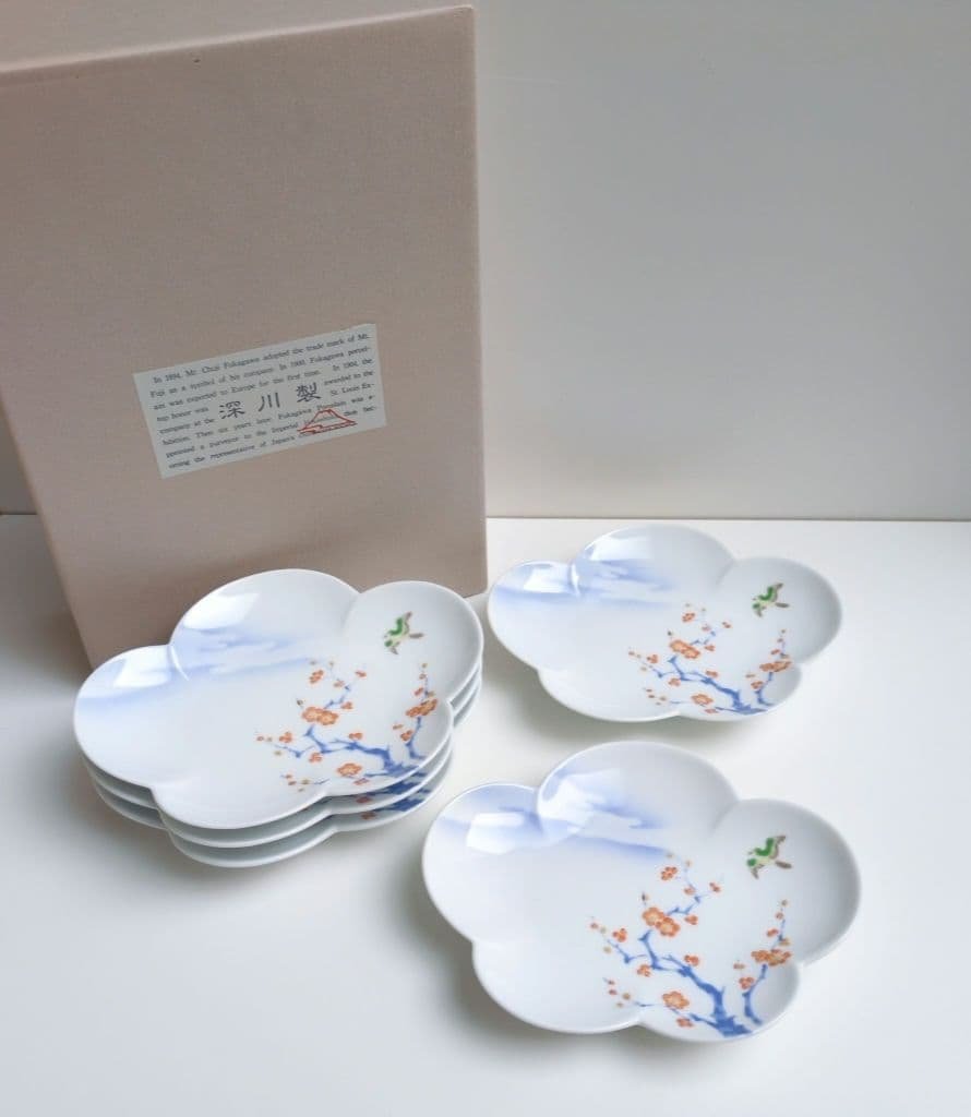 深川製磁　紅梅　鶯　梅型取皿揃5枚組 深川製磁 紅梅梅型 取皿揃 5客 - メルカリ