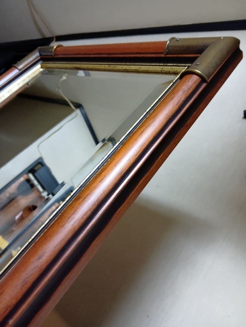 イタリア製　ウォールナット　ブラス　真鍮　金具　ビンテージ　ウォールミラー　姿見