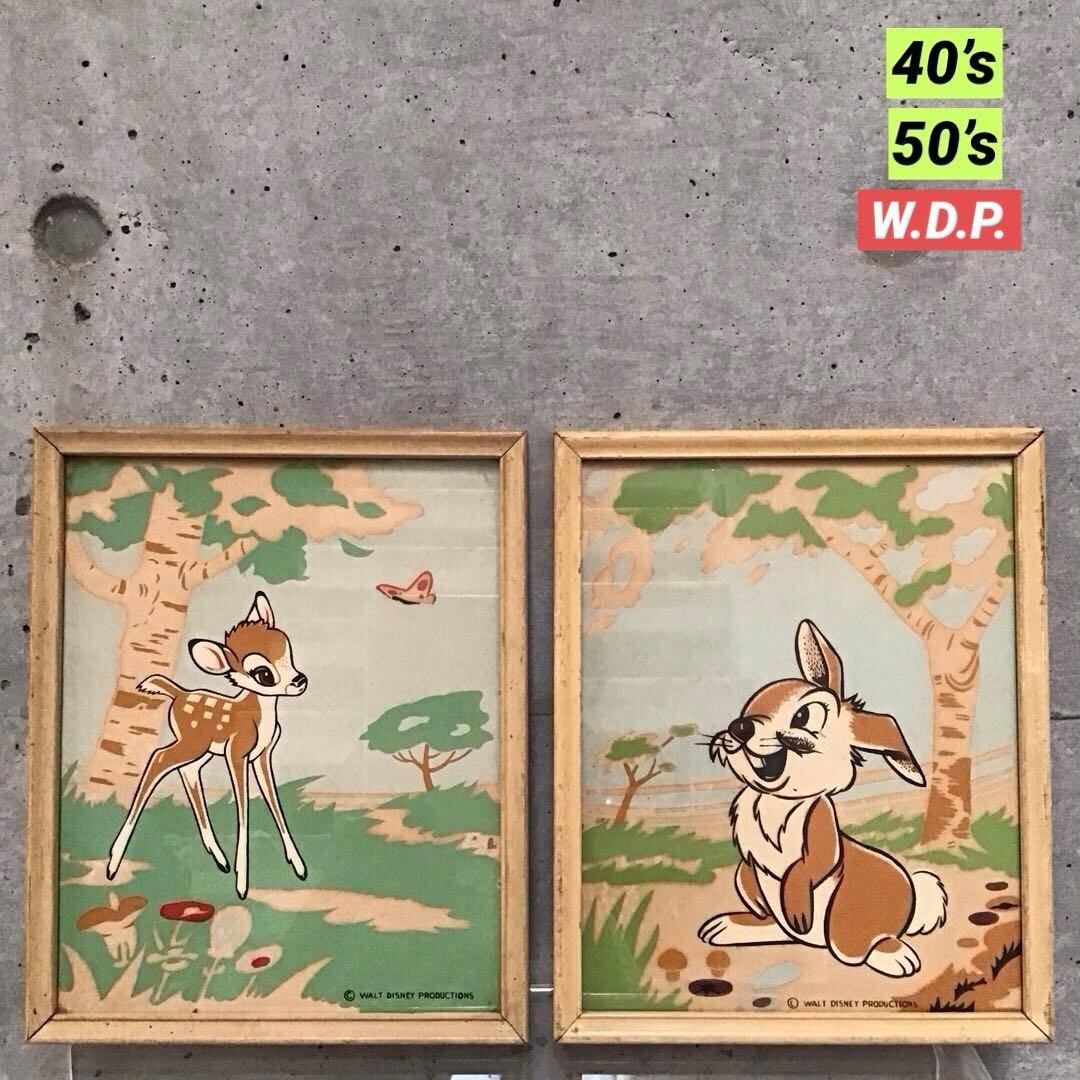40s 50s バンビ ＆ サンバー ビンテージ 絵画 W.D.P. 40s 50s バンビ ＆ サンバー ビンテージ 絵画 W.D.P.