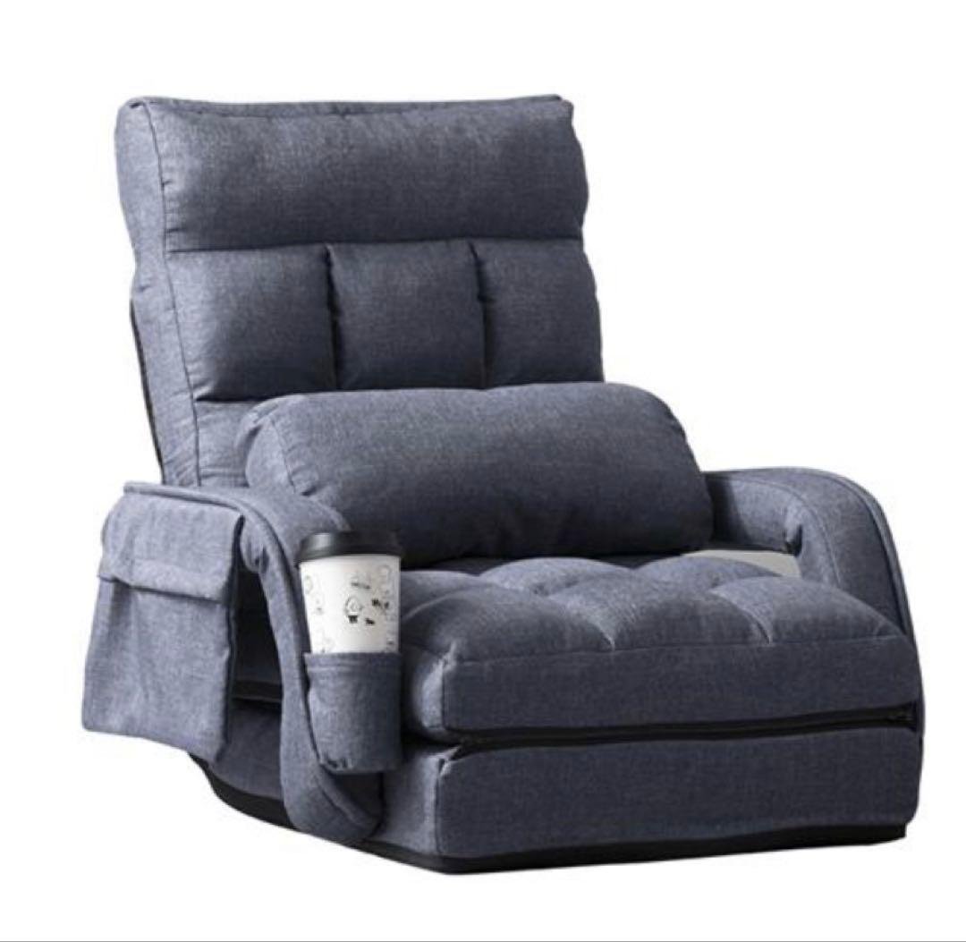 座椅子　1人掛けソファ　リクライニング　リクライニングチェア　ネイビーブルー 楽天市場】座椅子 リクライニング フロアソファ ネイビー カーキ 1人