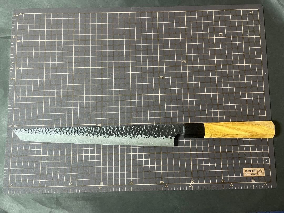 V金10号 刺身包丁 黒打鍛造 ダマスカス V10 八角柄 先丸柳