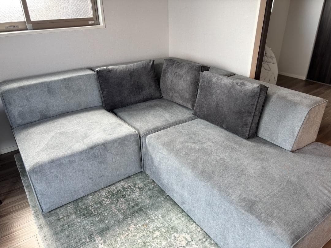 ☆引き取り限定☆ KARE infinity sofa / L字ソファ インフィニティ オットマン(ライト) グレー ソファ * - L型ソファー