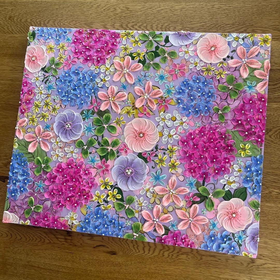 原画 フラワーアート 花の絵 花柄 ボタニカル 花図鑑　花　ガーデン 紫陽花 NO.596】花の庭園絵画アートポスター☆ガーデンボタニカルカラフル