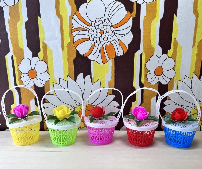 レトロポップ お花かご1個〜お得5個☆ 昭和玩具 花付き籠 インテリア