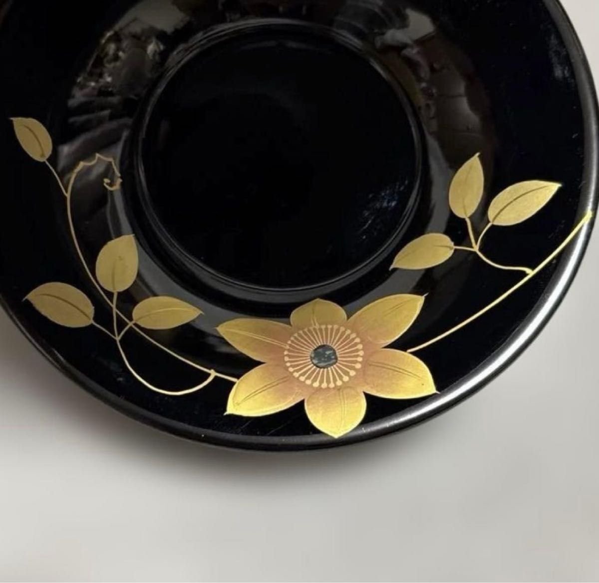 会津漆器 茶托 花柄 純金金箔加工 伝統手描蒔絵 黒 金 花柄 和食器 5枚