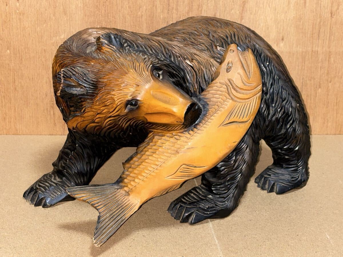 Yahoo!オークション -「木彫り 熊 鮭」(工芸品) の落札相場・落札価格