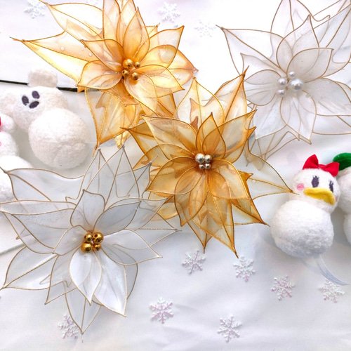 ポインセチア4本 アメリカンフラワー クリスマス雑貨 アートフラワー