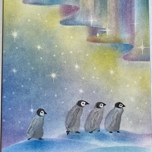 一歩一歩進もう】オーロラとペンギン 原画 パステルアート 絵画