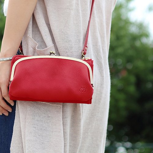 がま口 お財布ショルダー レッド スマホショルダー レディース 姫路